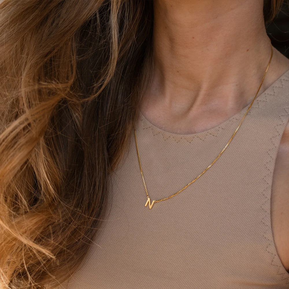 Emanco stainless steel DIY letter necklace niche premium collarbone chain European and American popular box chain jewelry wholesale
