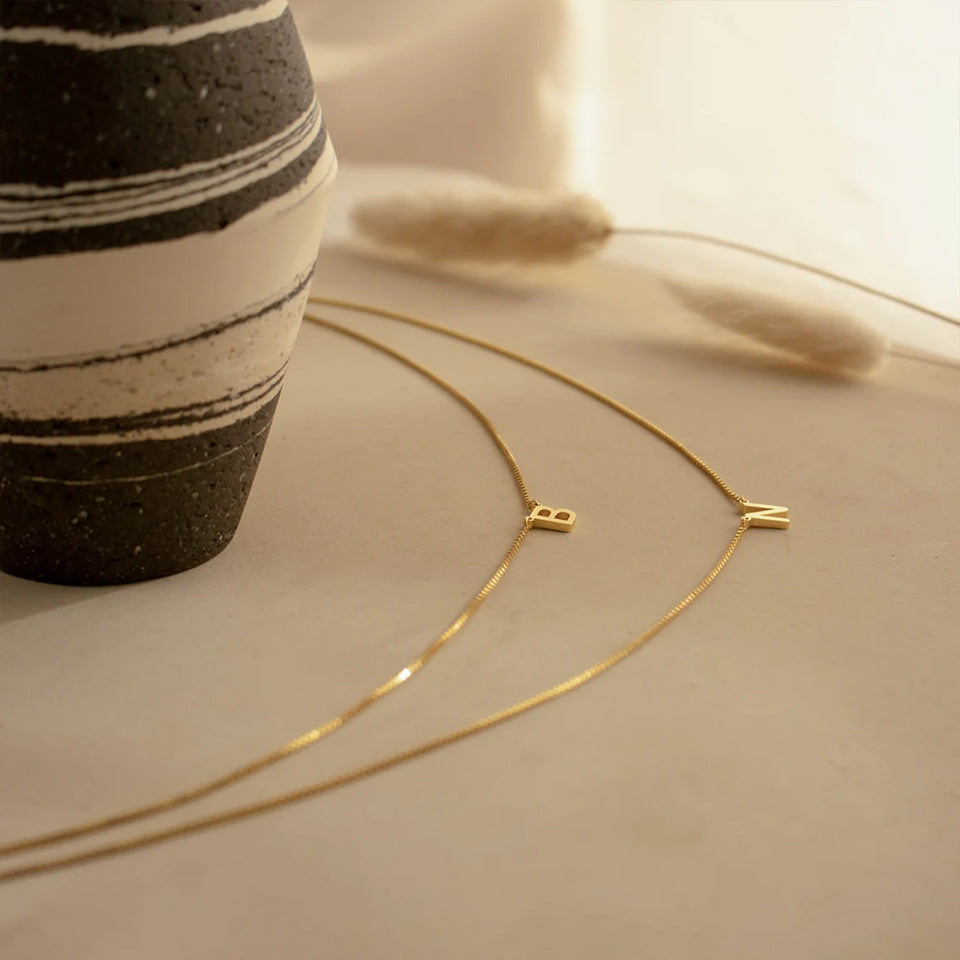 Emanco stainless steel DIY letter necklace niche premium collarbone chain European and American popular box chain jewelry wholesale