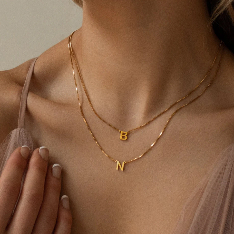 Emanco stainless steel DIY letter necklace niche premium collarbone chain European and American popular box chain jewelry wholesale