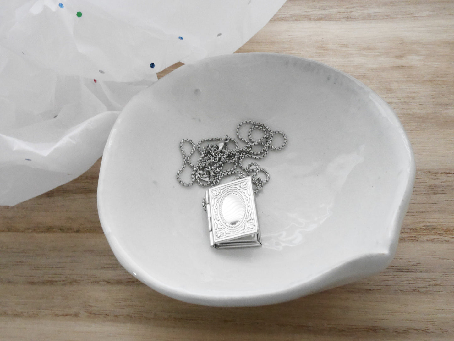Book Locket Necklace with Customized Engraving, Vintage Silver Pendant with Picture and Initials, Graduation and Proposal Jewelry Gift.