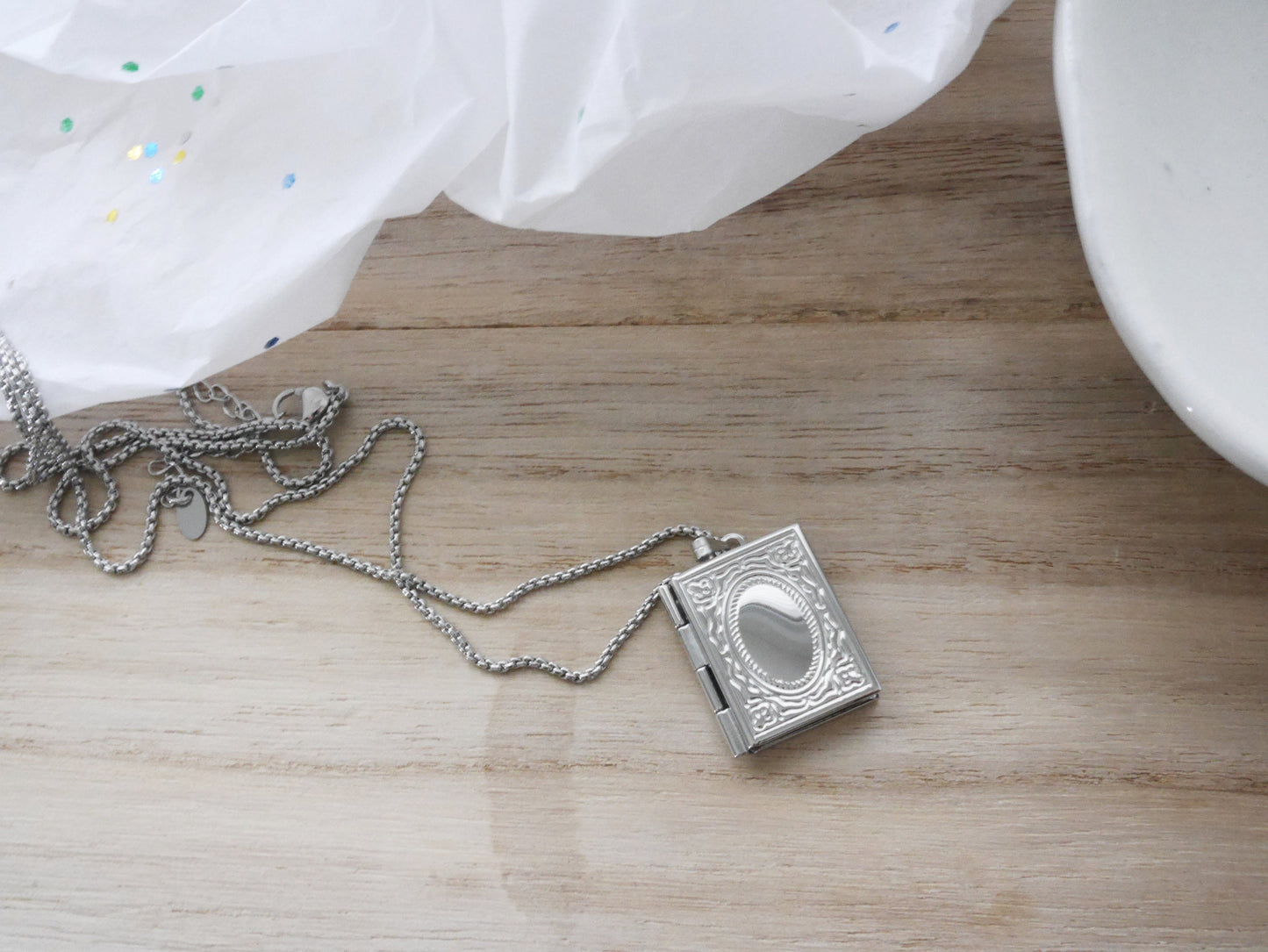 Book Locket Necklace with Customized Engraving, Vintage Silver Pendant with Picture and Initials, Graduation and Proposal Jewelry Gift.