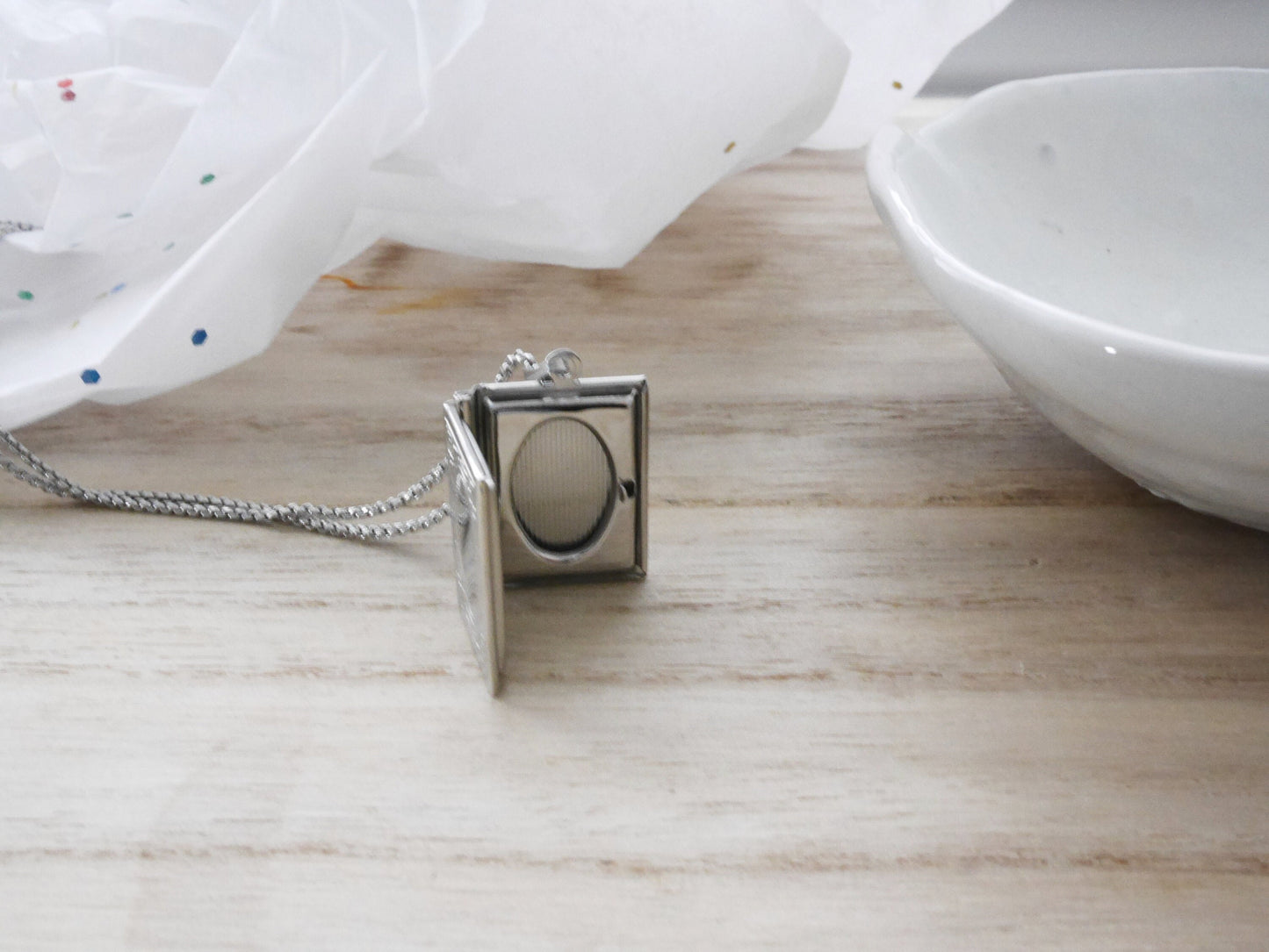 Book Locket Necklace with Customized Engraving, Vintage Silver Pendant with Picture and Initials, Graduation and Proposal Jewelry Gift.