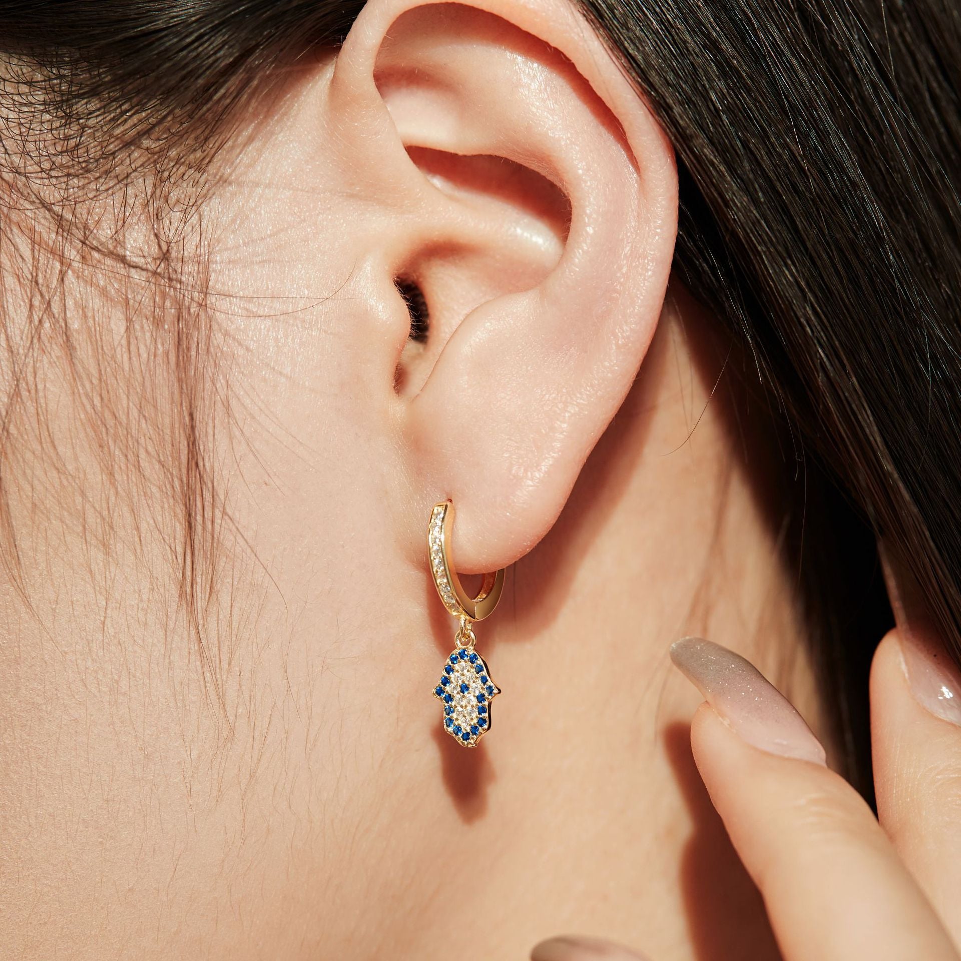 Hand of Hamsa Huggie Earrings - Elm Studio