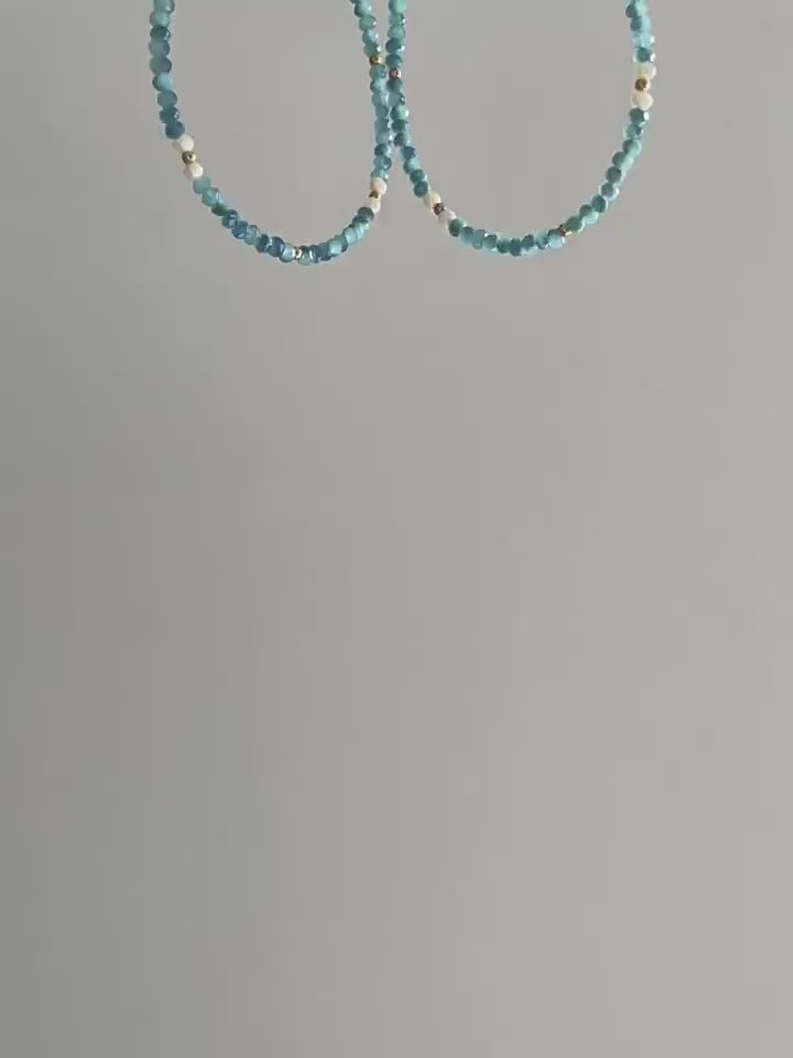 Dainty Blue Beaded Choker Necklace with Evil Eye Pendant